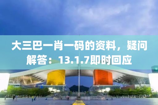 大三巴一肖一码的资料，疑问解答：13.1.7即时回应